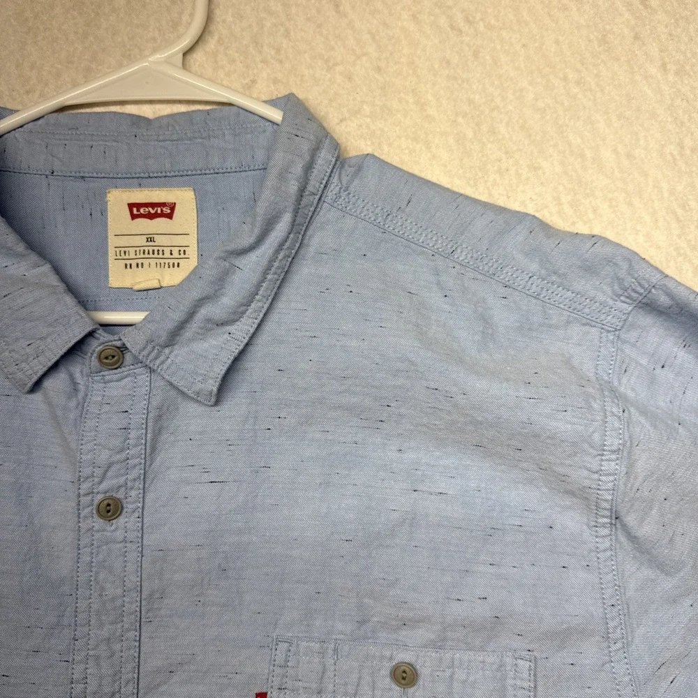 Levi's Blue Ripstop Cotton Button Up Shirt Size 2XL XXL Mens Long Sleeves